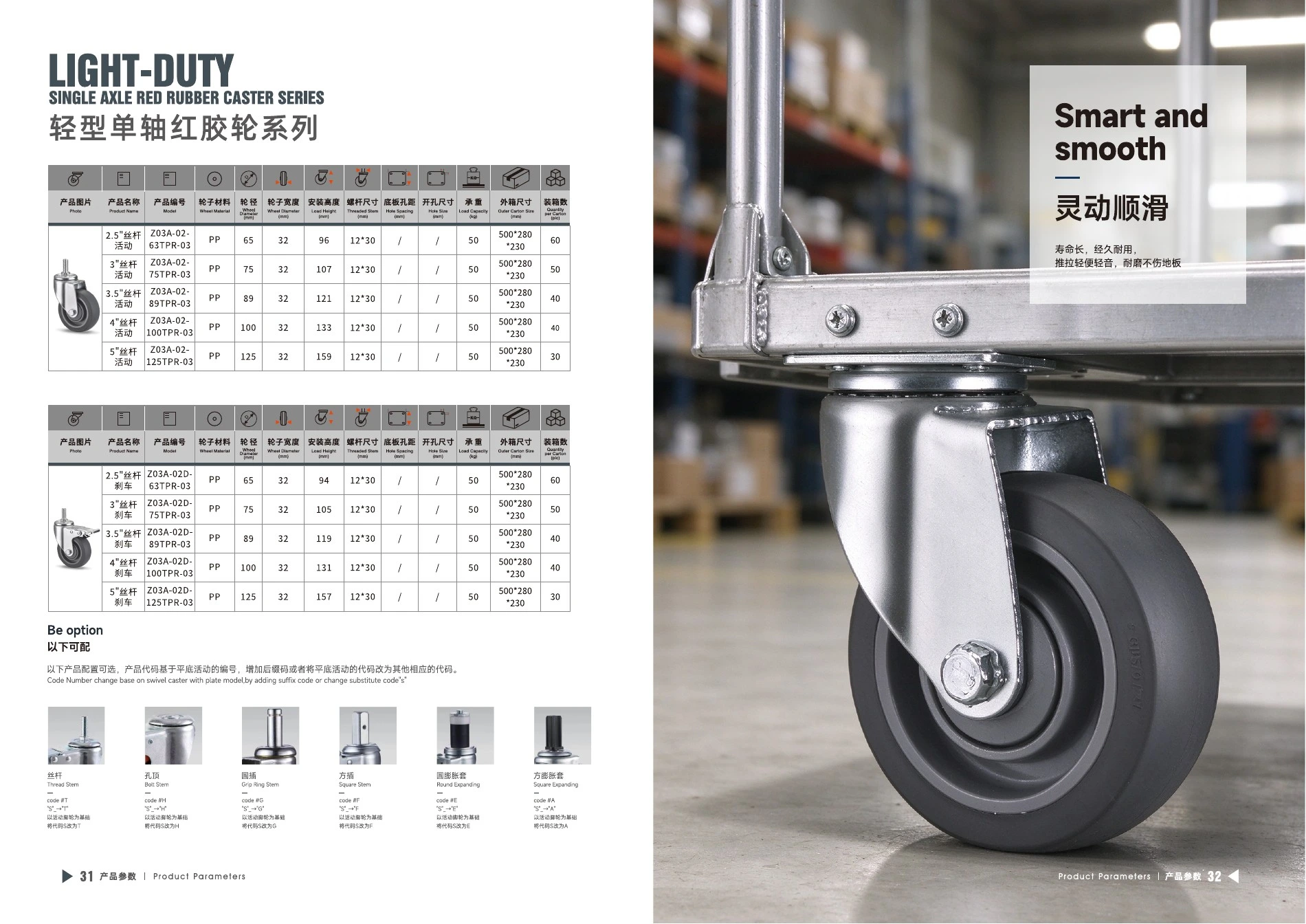 Final product catalog PDF page 21: Light-Duty Single-Axle Red Rubber Series